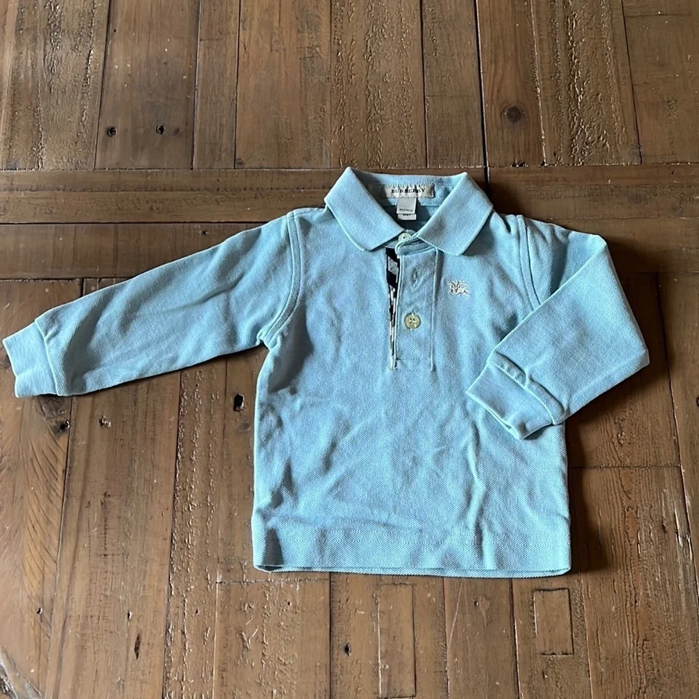Burberry pale blue long sleeve polo shirt